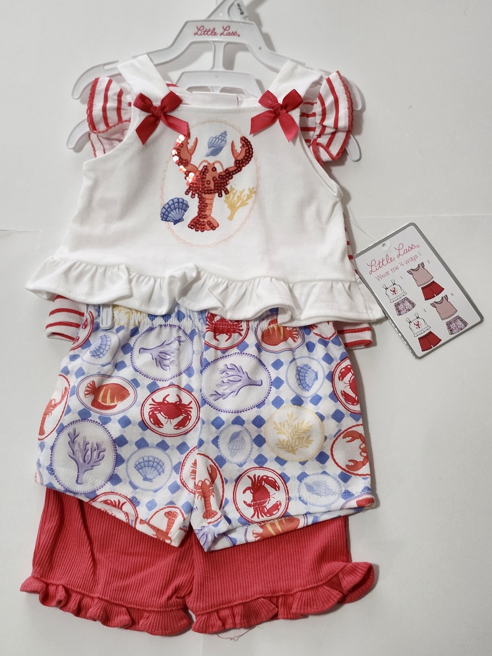 Little Lass White, Red & Blue Crab Seaside Matching Set